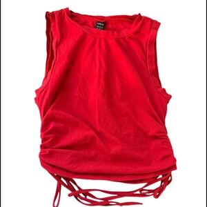 🔵 Red Sleeveless Ruched Top Size Medium